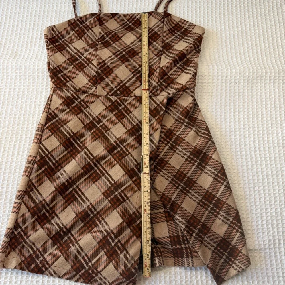 Rare Editions Girls Brown Plaid Skort Romper‎ Jumper Size 16 F455105